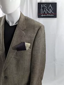 Jos. Bank Blazer Sport Coat Jacket Silk Camel hair 44L Beige Black Glenn Check - Picture 1 of 12