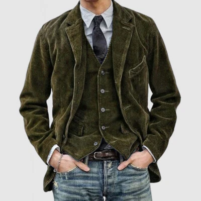 Men Retro Corduroy Suit Jacket Classic Winter Casual Coat Shoulder Pads Outcoat∂ - Image 1 of 4