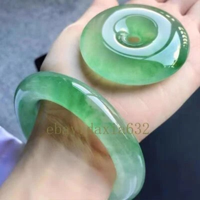 Burma Natural Ice Floating Flower Jade Bracelet Flat Strip - Image 1 of 4