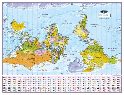 Upside Down World 1:60m, Small Political Wall Map, Poster of the World South Up