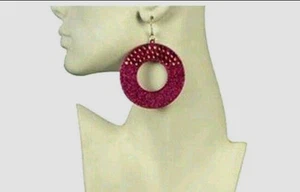 KLOBIGE GROSSE STRASS AKZENT EINFÄDLER CREOLEN RUND ROSA OHRRINGE - Bild 1 von 1