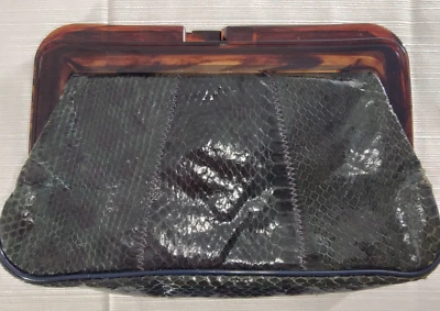 Vintage Reghi Italy Genuine Leather Green Snakeskin Pattern Purse Clutch ST21 - Image 1 of 4