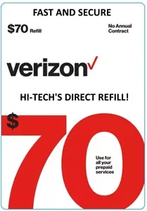 $70 VERIZON PREPAID FASTEST ONLINE REFILL DIRECT TO YOUR ACCOUNT - Picture 1 of 3