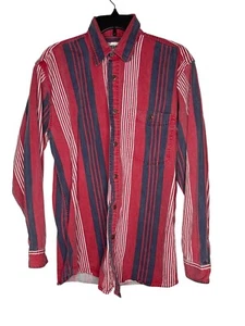 Vintage 80's Men's Gitano Red/White/Blue Stripe Cotton Shirt Size M - Picture 1 of 10