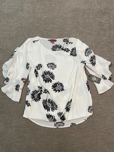 Vince Camuto Designer Blouse - White/Black Gilded Rose Flowing Top - NWT - Picture 1 of 8