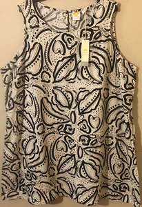 C & C California 100% Washable Linen Dress Unique Print Cream/Black Plus Sz 3X - Picture 1 of 6