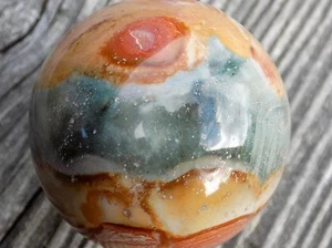 POLYCHROME ,LANDSCAPE JASPER  SPHERE MARBLE 49MM OR 1 15/16''      6757 - Picture 1 of 7