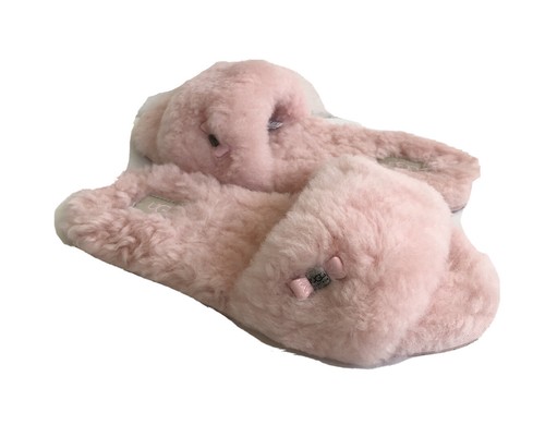 SANDALO PERIZOMA UGG FLUFF SLIDE BAMBINO ROSA SHEARLING MOCASSINO US 6 EU 37 REGNO UK 4