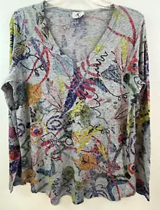 Inoah Women's Top Size M Long Sleeves V-Neck Crinkle Made in USA Style #CT117CBG - Picture 1 of 7