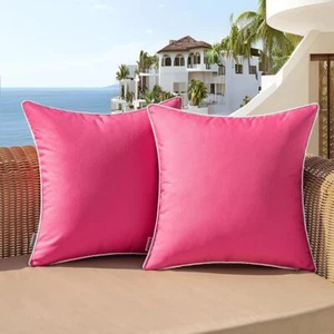Set Of 2 Outdoor Waterproof Pillow Covers 18x18 Inch Hot Pink Decorative Covers - Picture 1 of 6