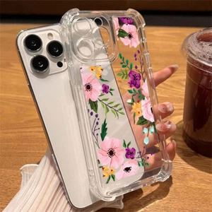 Phone Case For iPhone 16e 15 16 Pro Max 14 13 12 11 Flower Clear TPU Soft Cover - Picture 1 of 20