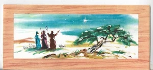 Vtg CHRISTMAS CARD 7x3 Three Shepherds & Their Flock-Unused NO ENVELOPE - Picture 1 of 3