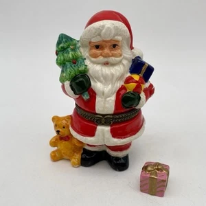 Santa Clause Hinged Trinket Box Christmas Present Trinket 4" Teddy Bear Tree - Picture 1 of 12