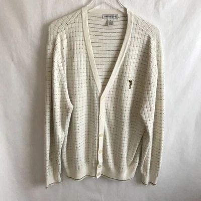 Cárdigan suéter tejido de golf de algodón con eslabones de ciprés vintage botón M cuello en V abuelo Foto 1 de 4