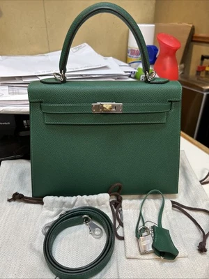 Bolso de hombro Hermes Epsom Kelly 25 de cuero verde con asa superior K25 Foto 1 de 4