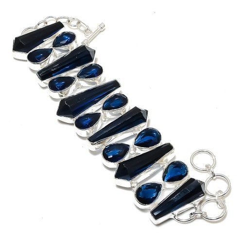 VALENTINO Bracciale pietre preziose Iolite fatto a mano design unico regalo catena regolabile gioielli 9"