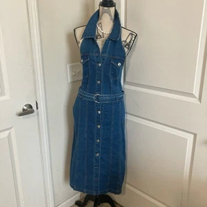 Jolie & Joy Damen blau Denim Kragen Midi Neckholder Kleid Knopfleiste XL - Bild 1 von 5