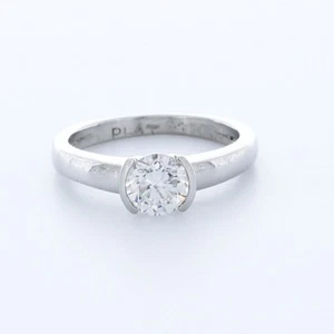 0.7CT NATURAL DIAMOND H/VS2 ROUND CUT PLATINUM HELF-BEZEL CLASSIC SOLITAIRE RING - Picture 1 of 4