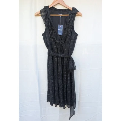 Vestido Chaps Mujer Cuello en V Lunares Talla 12 Hasta la Rodilla Sin Mangas Volantes Línea A Foto 1 de 4