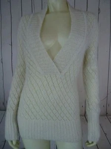 ANN TAYLOR LOFT Sweater XS Beige See-Thru Nylon Wool Mohair Sparkle Crocket BOHO - Picture 1 of 11