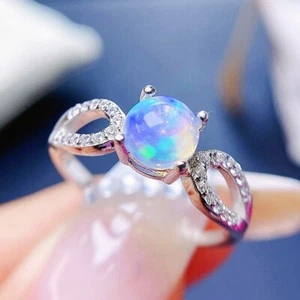 Echter natürlicher Feueropal Damen Verlobungsring 14K Weißgold Oberfläche - Bild 1 von 6