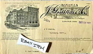 1909 Billhead Lincoln Neb. Frutta e verdura J. Grainger's Company - Foto 1 di 1