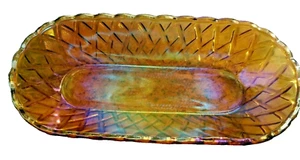Marigold Carnival Glass Tray Dish Indiana Glass Twist Pattern Celery Bread Vtg - Picture 1 of 12