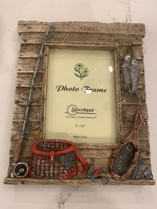 Ceramic Gone Fishing Themed Photo Frame Holds 3.5x5 inch Photo NEW - Picture 1 of 8