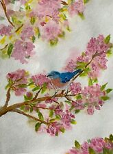 Bird Painting  Flowers Original Watercolor Art Floral Wall Art Pink  Artwork