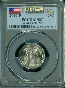 2020 P WEIR FARMS PARK QUARTER PCGS MS67 F.S. PQ MAC SPOTLESS . - Picture 1 of 2