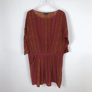 Peruvian Connection Size 14 Silk Dress Drop Waist Pockets 3/4 Dolman Sleeve Red - Picture 1 of 11