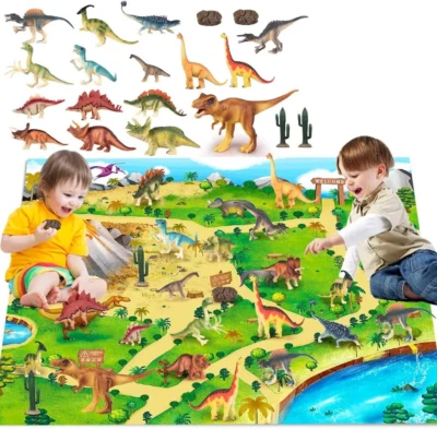 BEE BEE RUN Jurassic World Realistic Dinosaur Figures Educational Set With Activity Play Mat