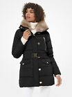 Michael Kors Hooded Faux Fur-Trim Button Front Belted Down Puffer Coat XXL Black