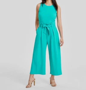 Bar III Women's Green Pleated Crewneck Self-Tie Jumpsuit Petite Size PP - Picture 1 of 3