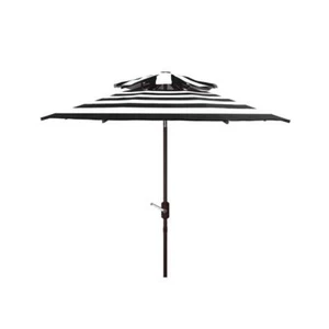 SAFAVIEH Market Tilt Patio Umbrella 9 ' Aluminum Rib Material In Black/White - Picture 1 of 5