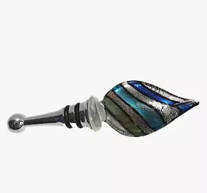 Art Glass Wine Bottle Stopper Twisted Dichroic Blue Green Silver Black - Picture 1 of 4