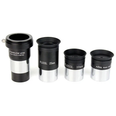 Lente oculares Plossl de 1,25" 4/10/25 mm + lente 2XBarlow para telescopio Foto 1 de 4