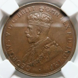 AUSTRALIA 1 Penny 1919 NGC MS62 RB UNC Dot below scroll George V. Britain - Picture 1 of 3