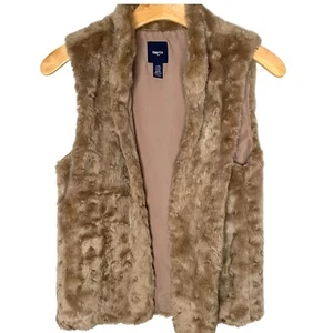 GAP Vest Girls Size XXL 12-14 Faux Fur Open Vest Hook Clousure Academic Tan - Picture 1 of 5