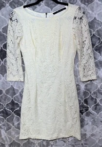TRF Zara Ivory 3/4 Sleeve Floral Lace Body Con Cocktail Sz S Dress Angelcore - Picture 1 of 5