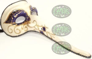 MASCHERA VENEZIANA BECCO Medico della peste naso lungo bianco avorio viola - Foto 1 di 1