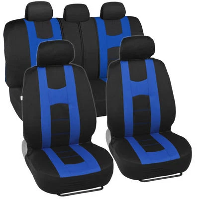 Sporty Seat Covers for Car SUV "Rome Sport" Racing Style Stripes Black & Blue - Image 1 of 4