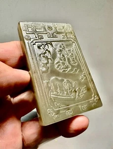 Large Chinese Qing dynasty hand carved nephrite olly celadon jade of Pendant - Picture 1 of 5