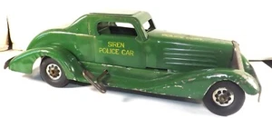 Vintage1930's Mechanical Marx Green Siren Police Car Metal Tin Windup Toy 15" - Picture 1 of 6