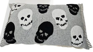 Magaschoni Home Grey Silver Black Skulls Decor Pillow Cushion 22x14 Rectangle  - Picture 1 of 7