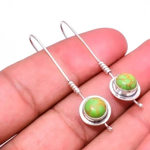 Copper Green Turquoise 925 Sterling Silver Earring 1.95" E68 Valentine Gift - Picture 1 of 2