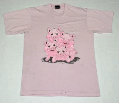 Camiseta De Colección Pantalla Estrellas Talla M 1987 Rosa Pálido Happy Pigs Crackle Hecha en EE. UU. Foto 1 de 4