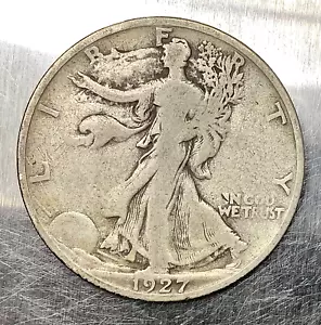 1927-S Silver Walking Liberty Half Dollar F Fine Better Date Original Surfaces - Picture 1 of 2