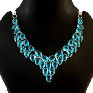 Swiss Blue Topaz Gemstone 925 Sterling Silver Handmade Necklace Jewelry 18" - Picture 1 of 3