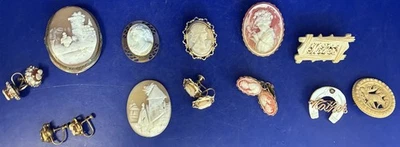 Estate Lot of Antique & Vintage Cameos Brooches Pins & Earrings - Image 1 of 4